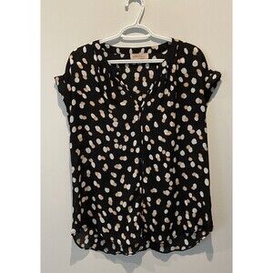 Philosophy Black Polka Dot V-Neck Top Capped Short Sleeves Size Medium